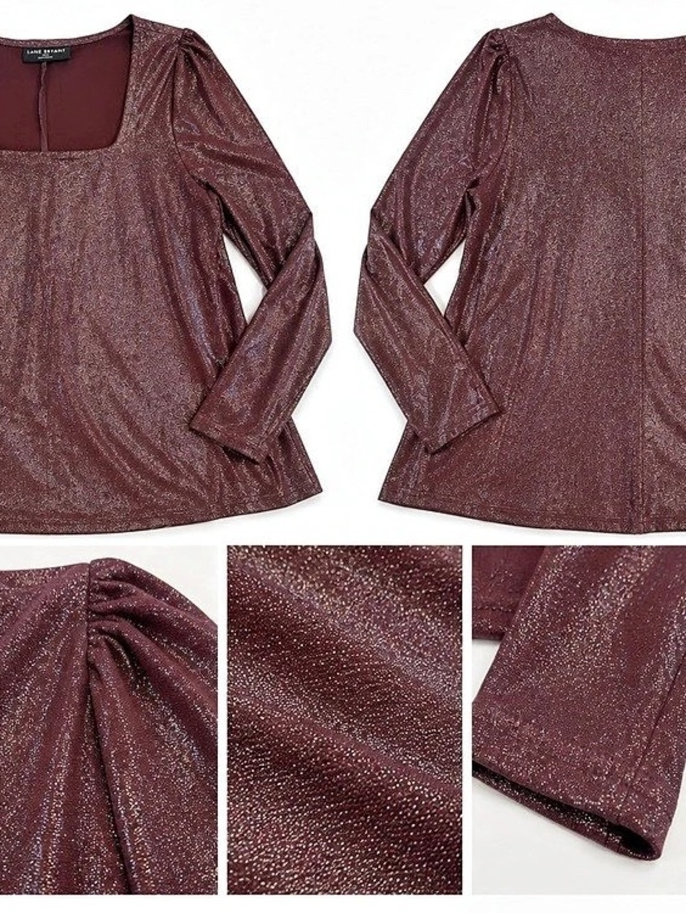 Lane Bryant Women’s Shimmer Long Sleeve Top Size 10/12 Burgundy